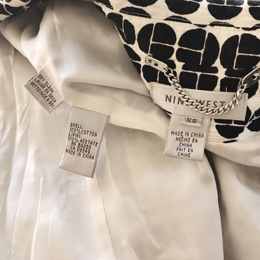 NINE WEST Black White Topper Long Jacket XS Peacoat Driving Coat Retro Mod Vibe - Picture 11 of 16